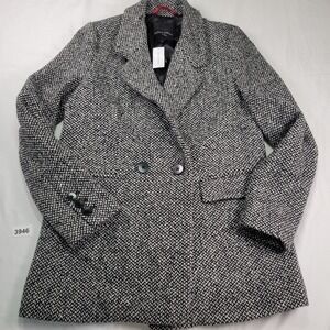 Banana Republic Women Sz 4 Black Tweed Wool Blend Jacket Blazer Double Breasted